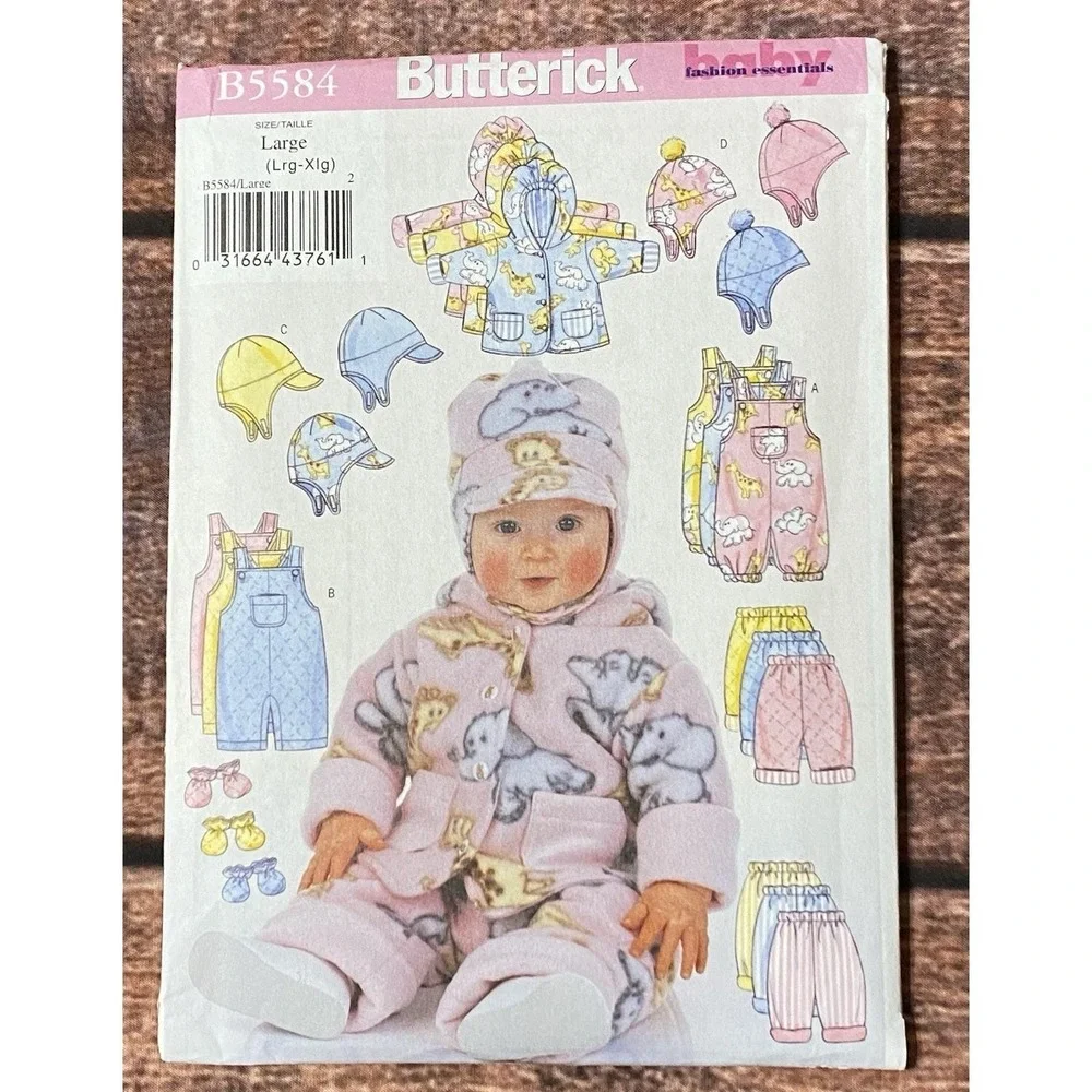 Butterick B5584 Infant Jacket Overalls Pants Hat Mittens Sewing Pattern L-XL